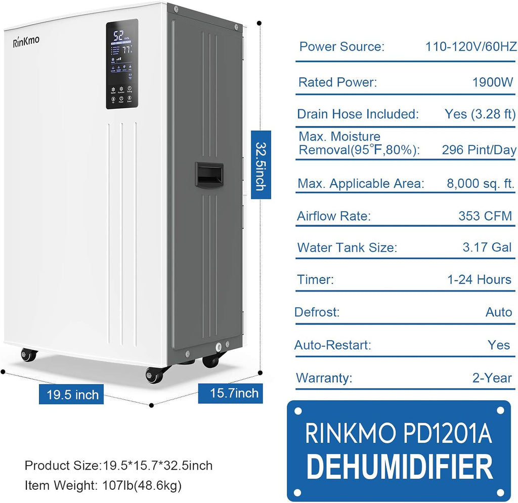 Commercial Dehumidifier 37 Gallons Heavy Duty Industrial with 3.17 Gal. Water Reservoir M1699