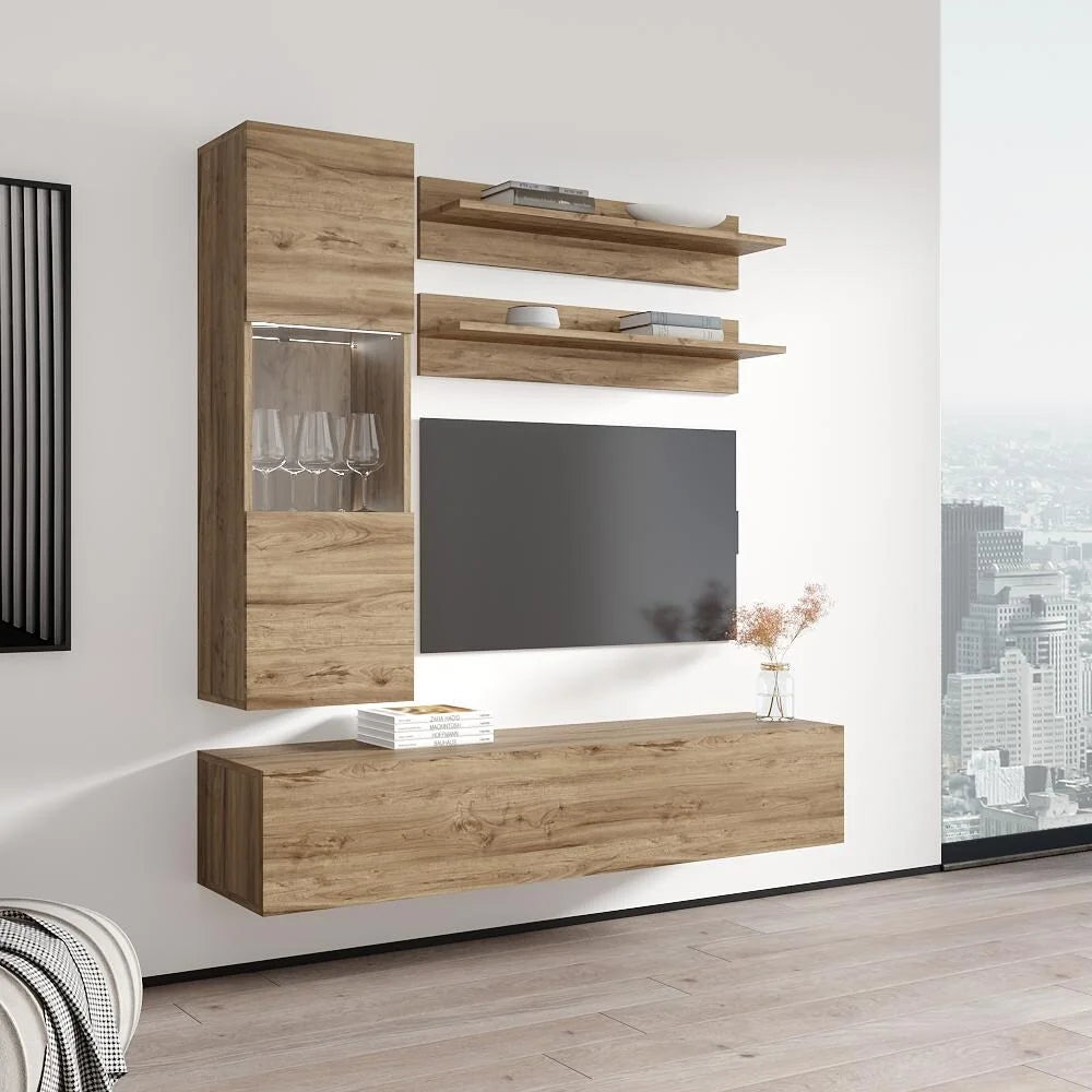 Oak Wall Mounted Floating Entertainment Center B95794
