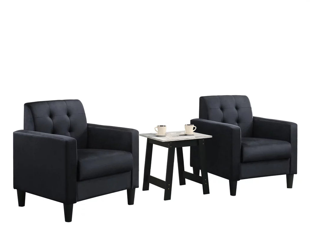 Black Velvet Armchairs and End Table Living Room Set N856728