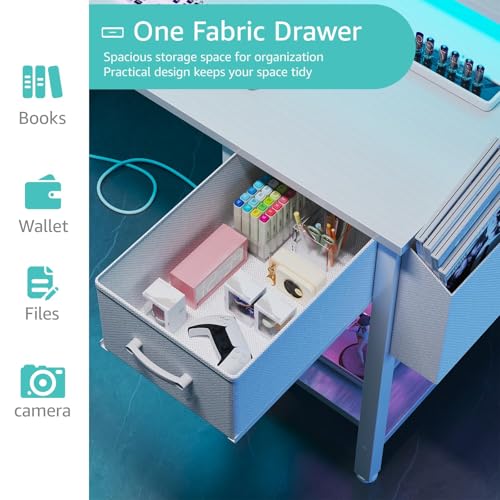 L Shaped Gaming Desk with Fabric Drawers and Storage Shelves, 47 inch Black U786