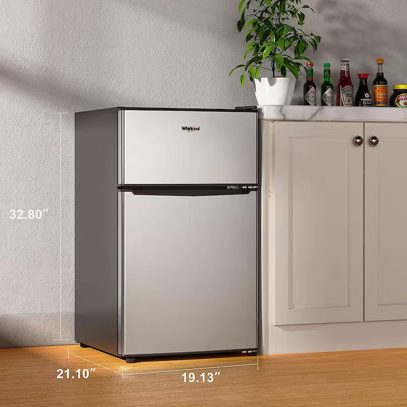 3.1 cu. ft. Stainless Steel Mini Fridge with Dual Door Freezer D386
