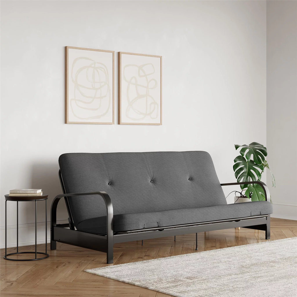 6-Inch Futon Mattress with Tufted Cover, Full, Light Gray Linen H397492