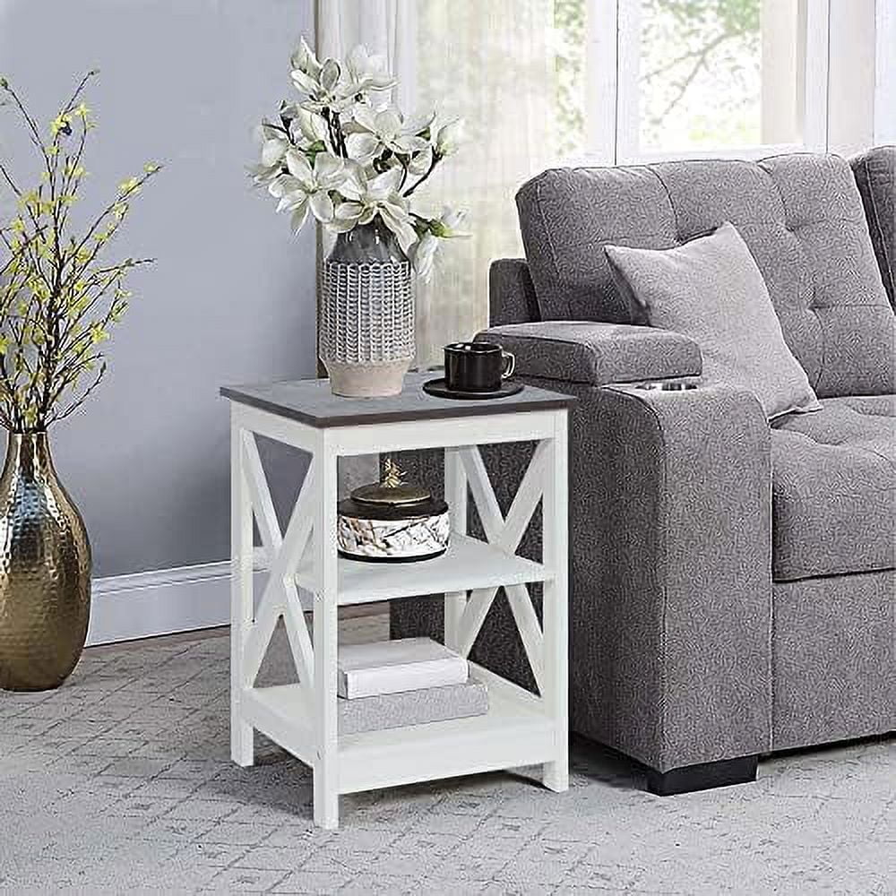 Modern Farmhouse Wood End Table with 3-Tier Vintage White R5741