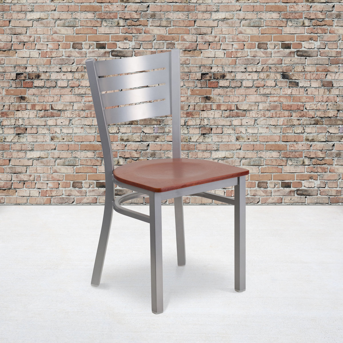 Silver Slat Back Metal Restaurant Chair Q31978