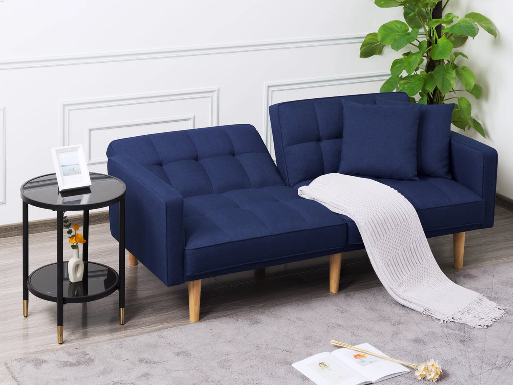 71.3 inch Futon Sofa Bed Convertible Sleeper Couch with 2 Pillows Navy Blue G745535
