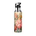 Pink Flowers Print Stainless Steel Insulated Water Bottle with Straw Lid N72653