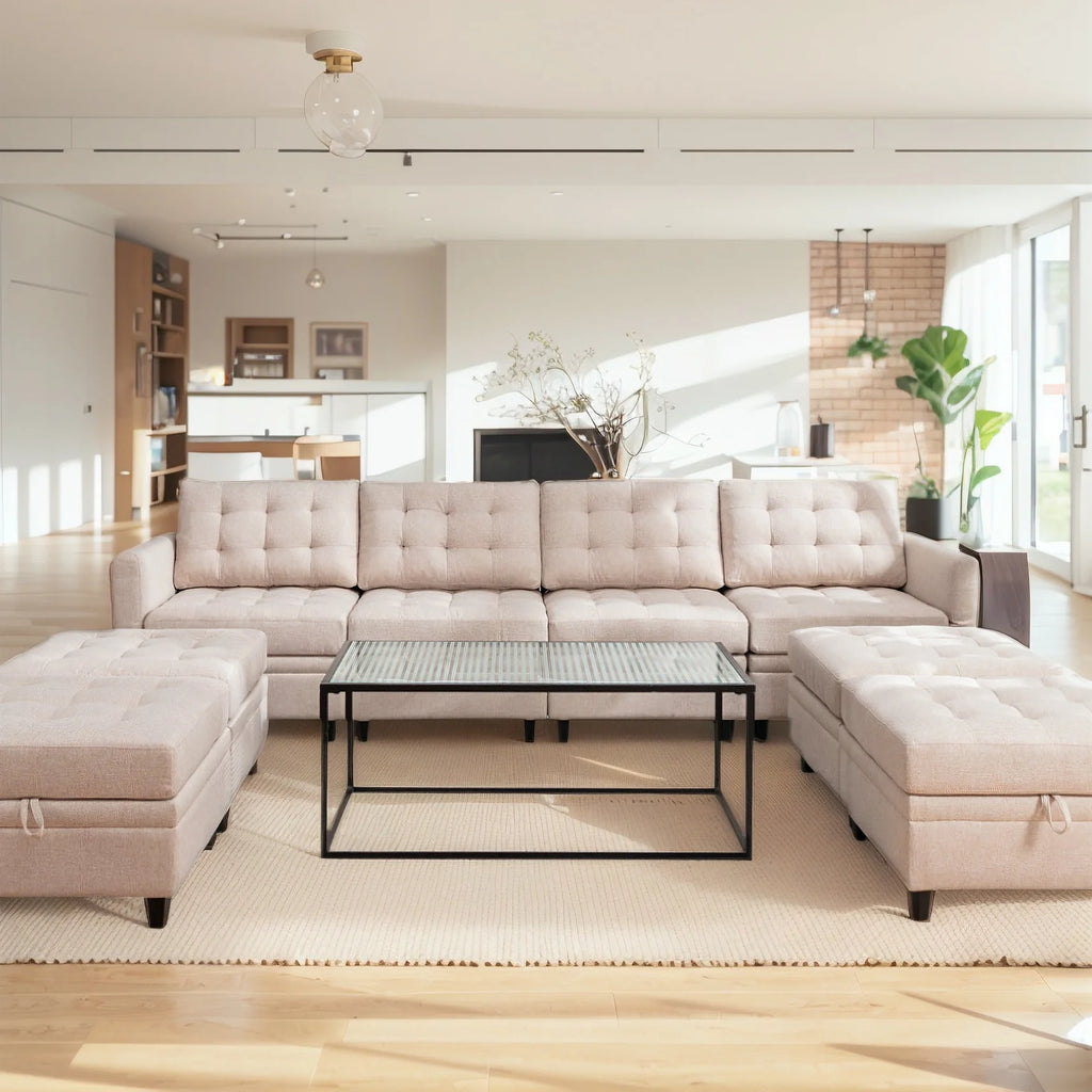 Dark Grey Convertible Sectional Sofa with Storage Ottomans S914