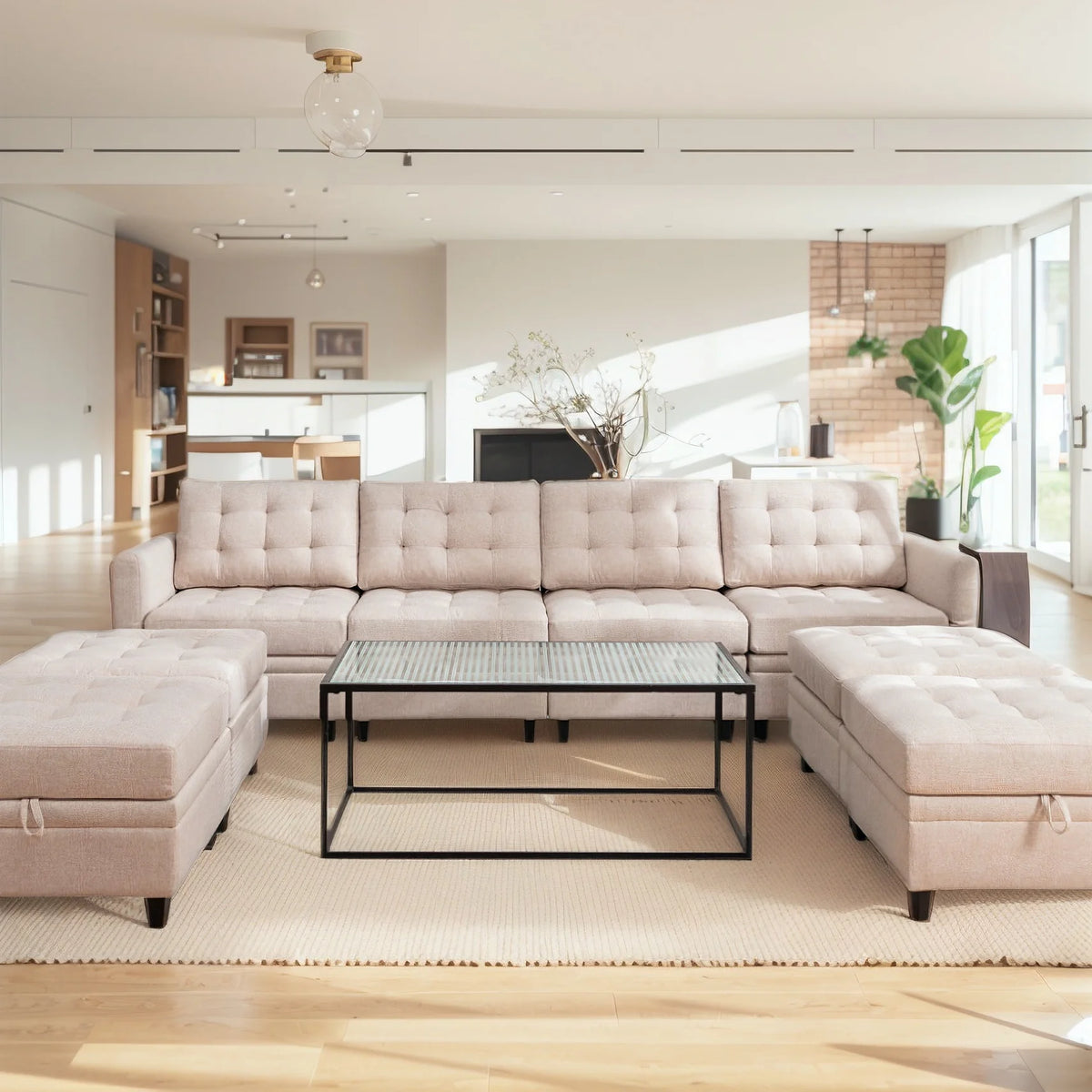 Dark Grey Convertible Sectional Sofa with Storage Ottomans S914
