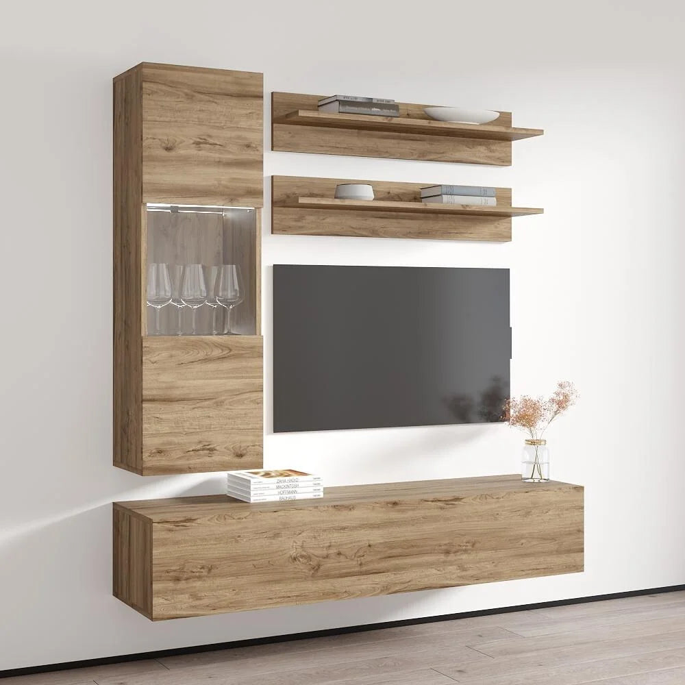 Oak Wall Mounted Floating Entertainment Center B95794
