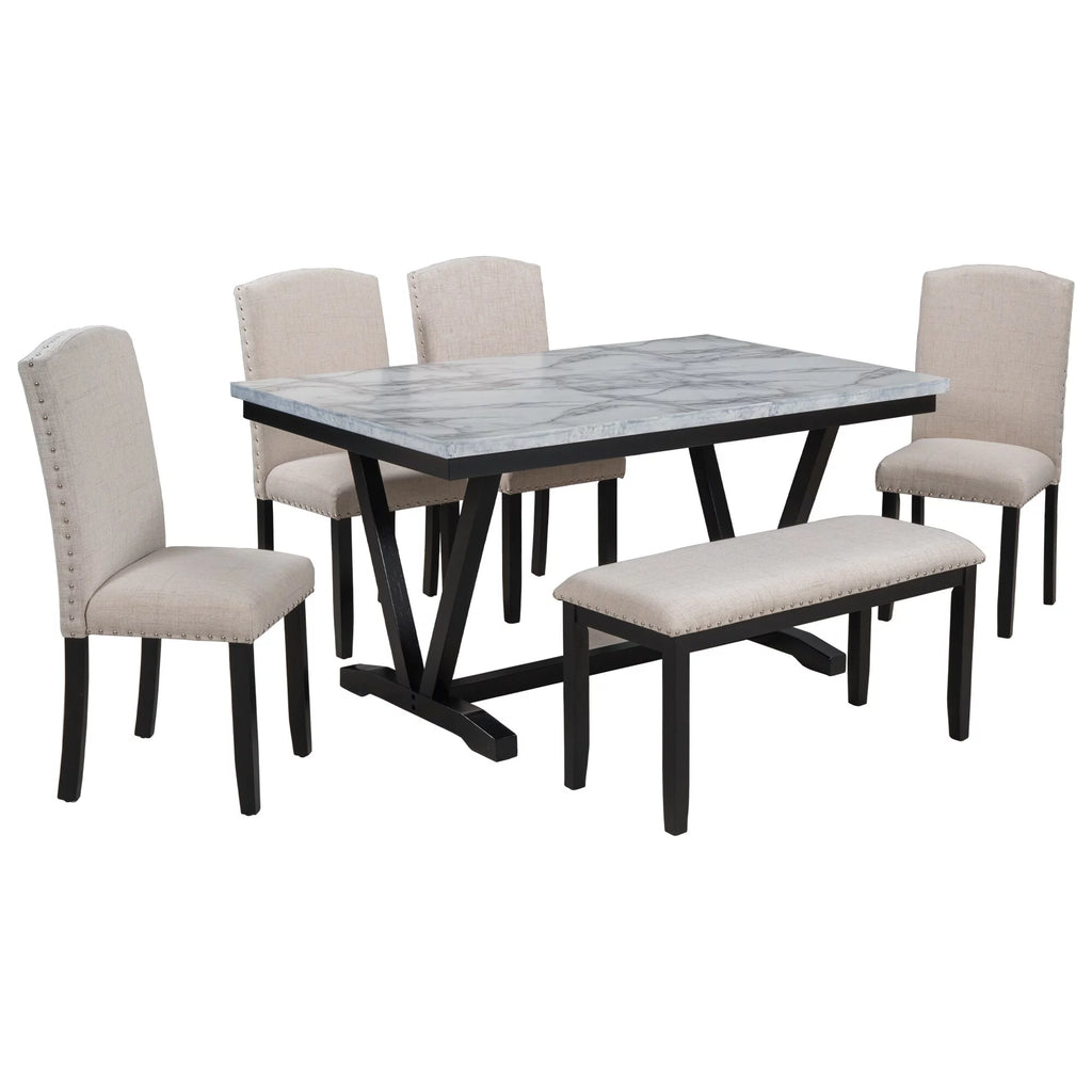 6-piece Dining Table with 4 Chairs & 1 Bench N801