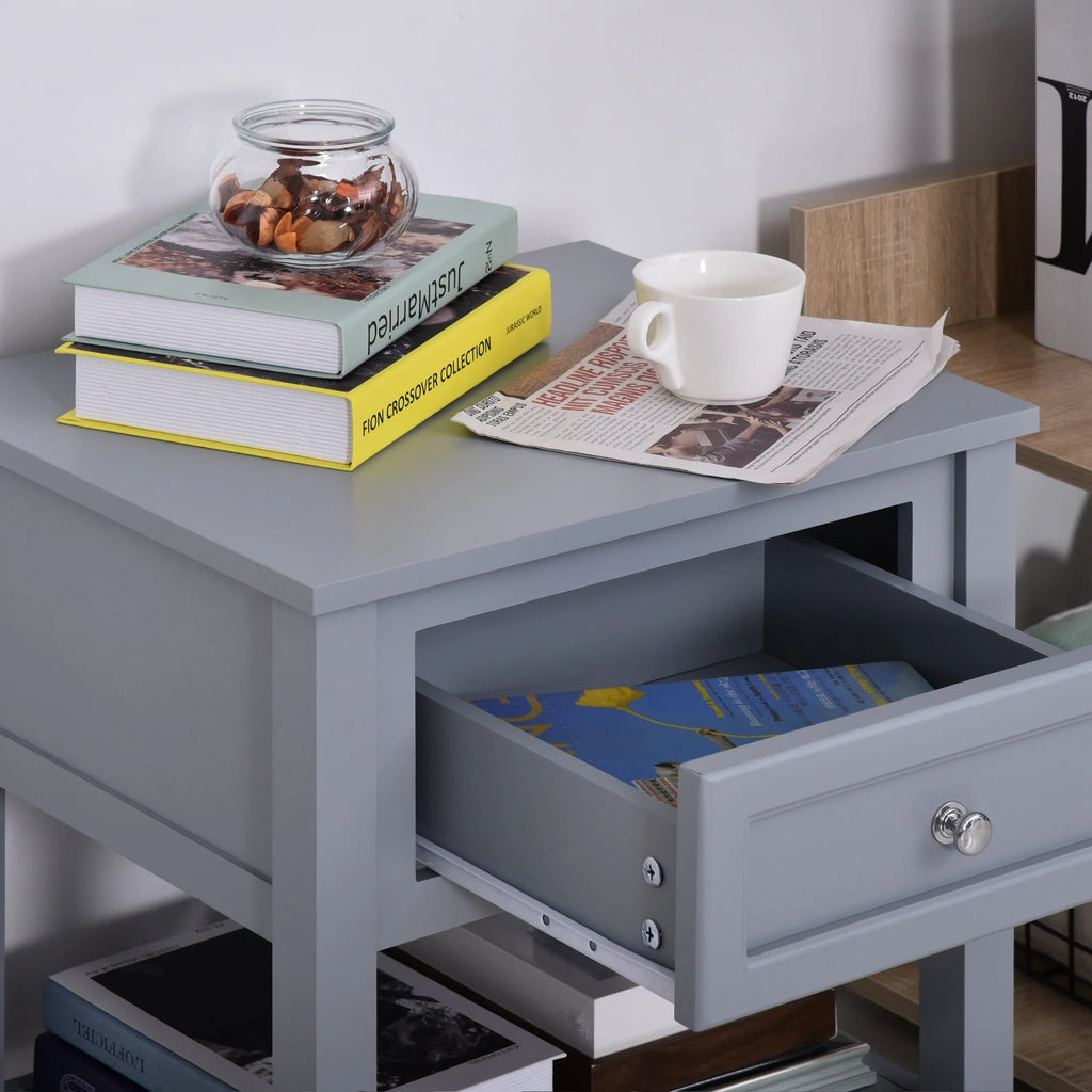 Accent End Table with Gray Tabletop, Storage Drawer, and Bottom Shelf B388