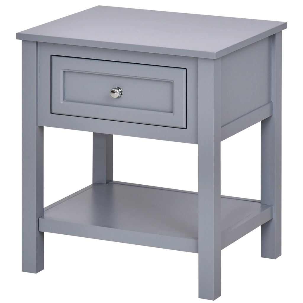 Accent End Table with Gray Tabletop, Storage Drawer, and Bottom Shelf B388