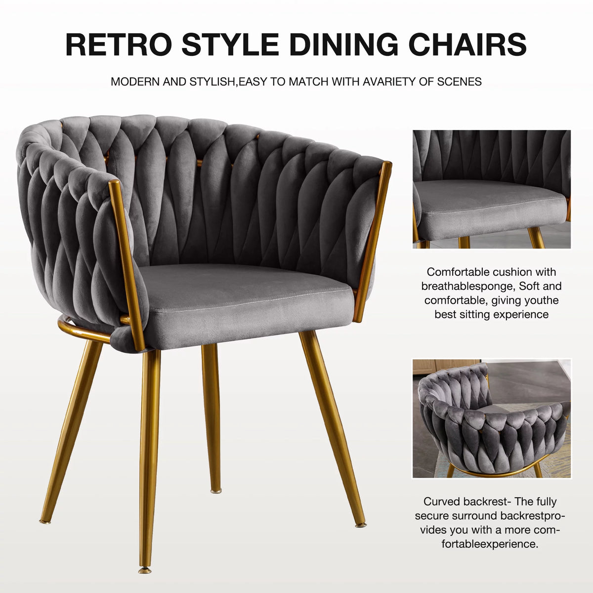 Velvet Dining Chairs Set of 2 Dark Grey F58455