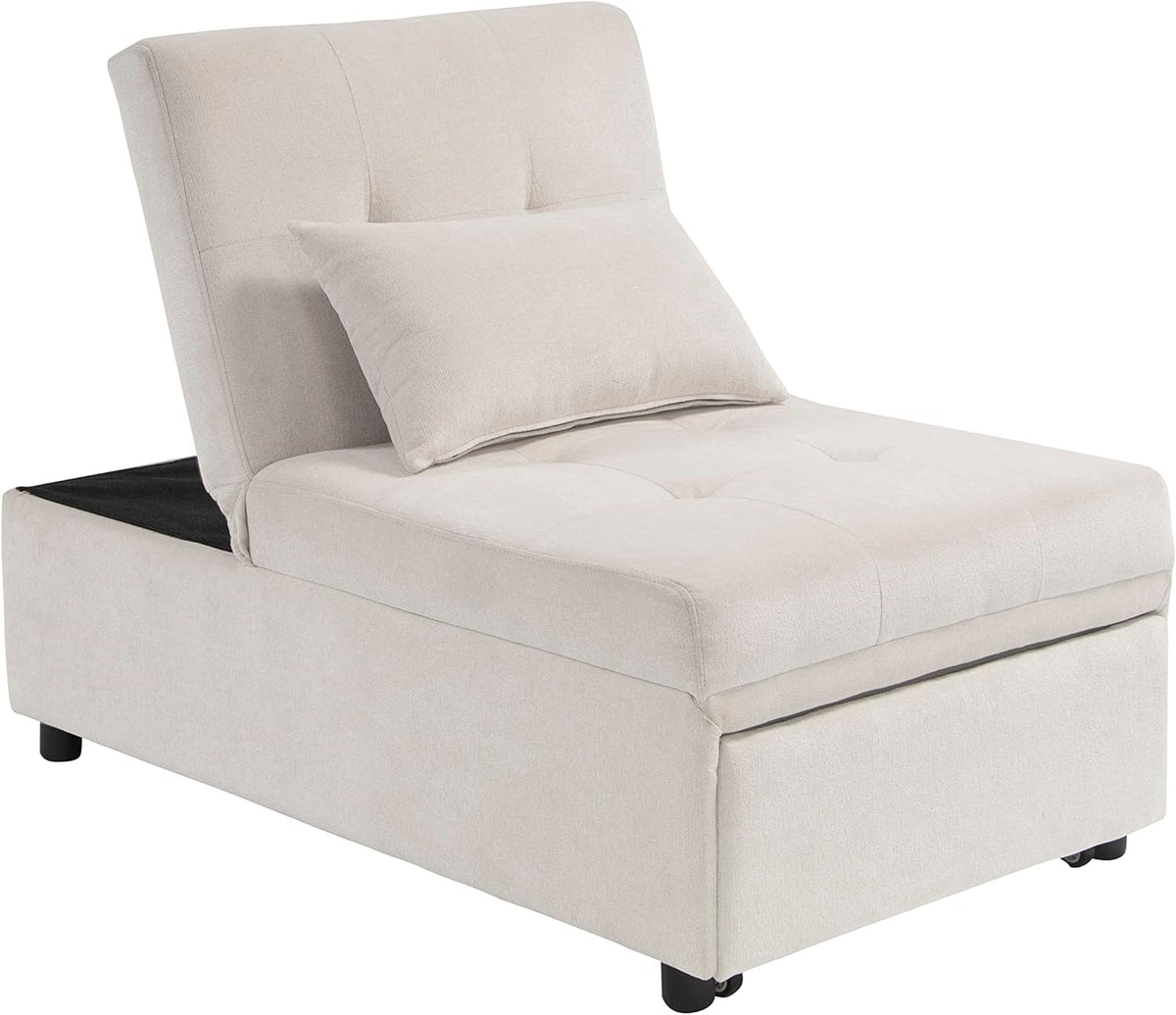 Beige Folding Ottoman Sleeper Sofa Bed J232363