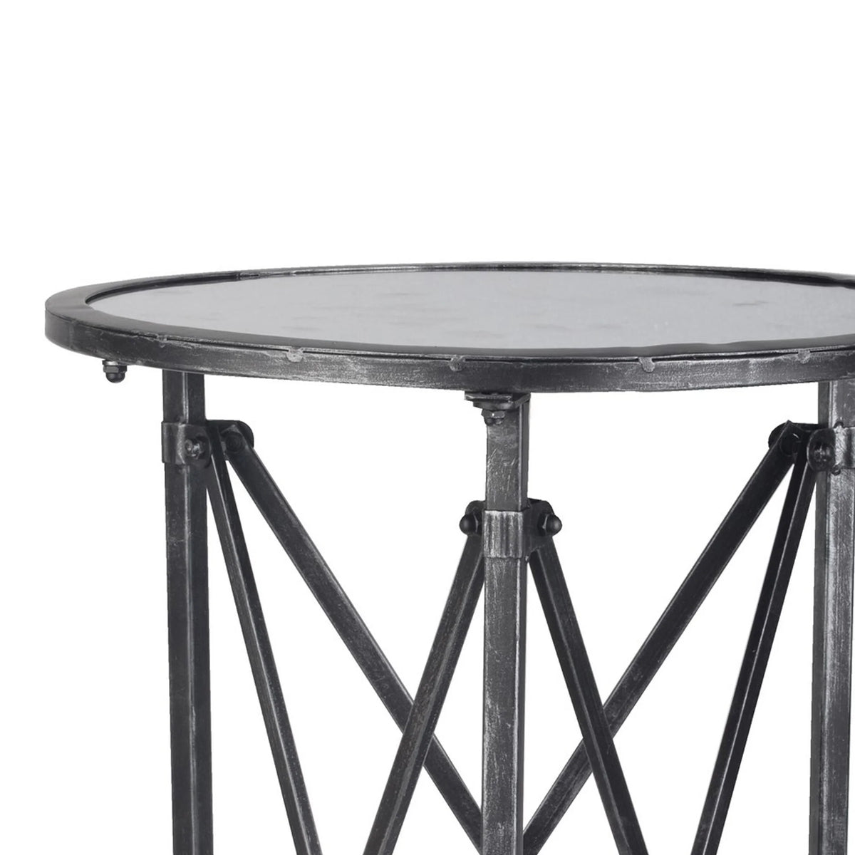 27 Inch Round Metal Glass Side Table C326637
