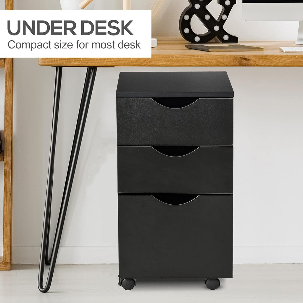 Black 3 Drawer Rolling File Cabinet N831