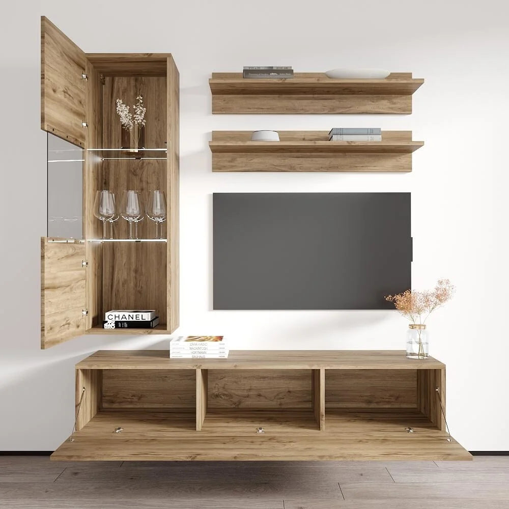 Oak Wall Mounted Floating Entertainment Center B95794