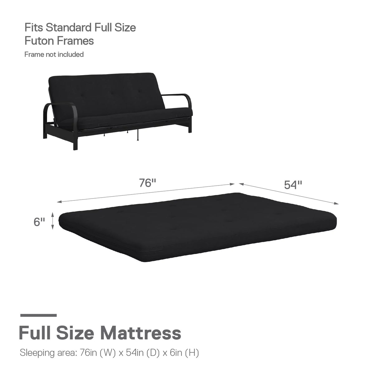 6-Inch Futon Mattress with Tufted Cover, Full, Light Gray Linen H397492