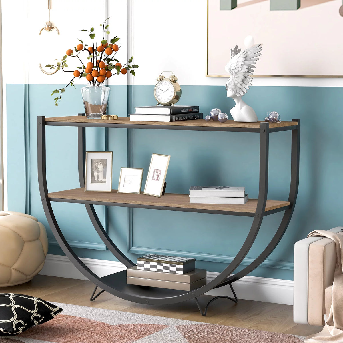 Brown Textured Metal Distressed Wood Console Table K466546
