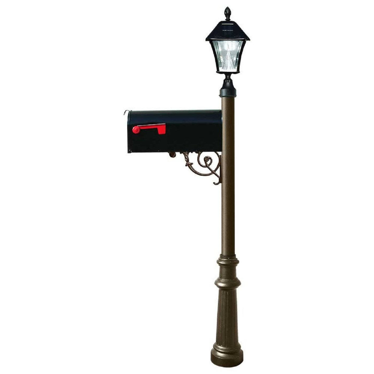 Bronze Post with Mailbox, Fluted Base, Black Solar Lamp L2459