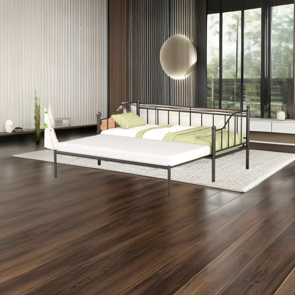 Metal Daybed with Trundle, Twin Size Daybed Frame N8448