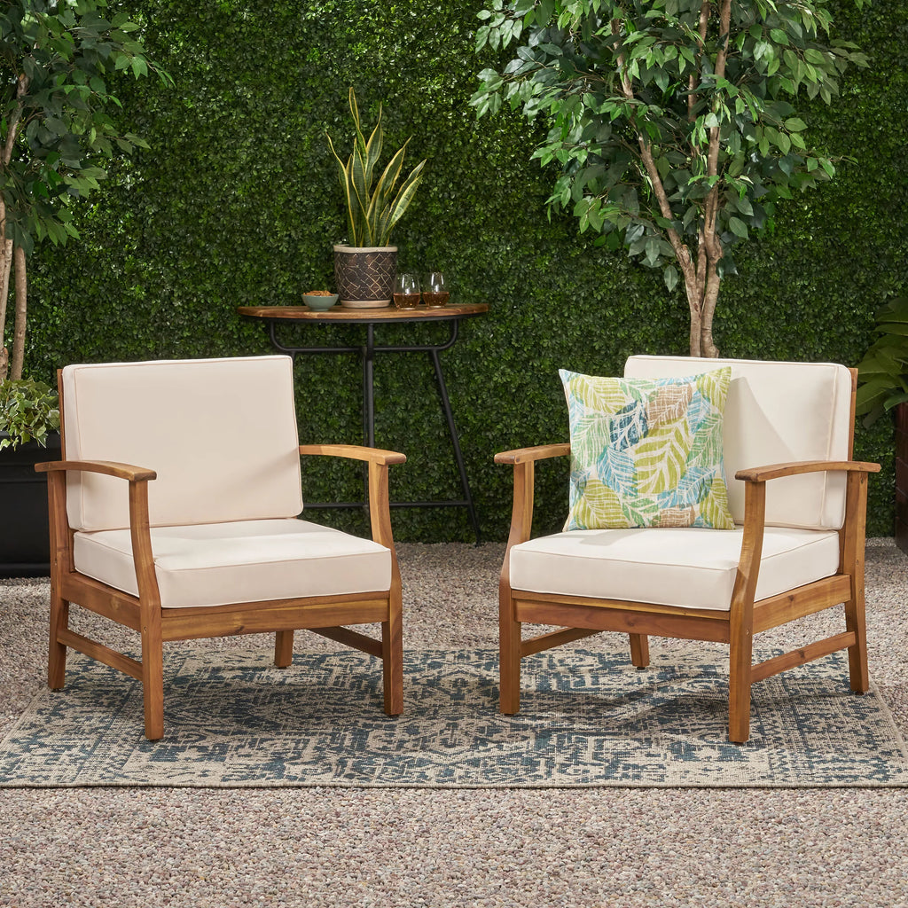 Acacia Wood Club Chairs with Cushions, Set of 2 G989