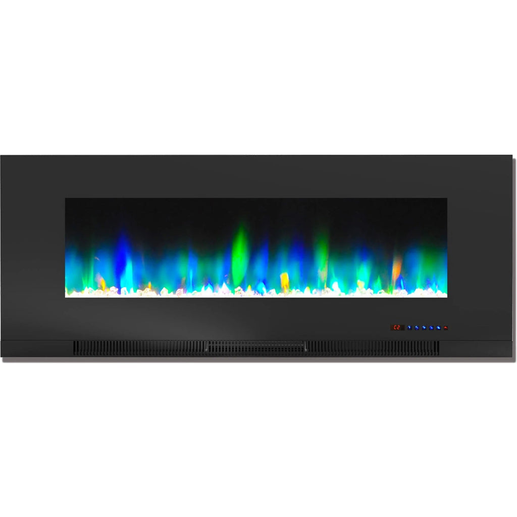 Black Wall-Mount Electric Fireplace with Multi-Color Flames and Crystal Rock Display H510982