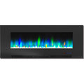 Black Wall-Mount Electric Fireplace with Multi-Color Flames and Crystal Rock Display H510982