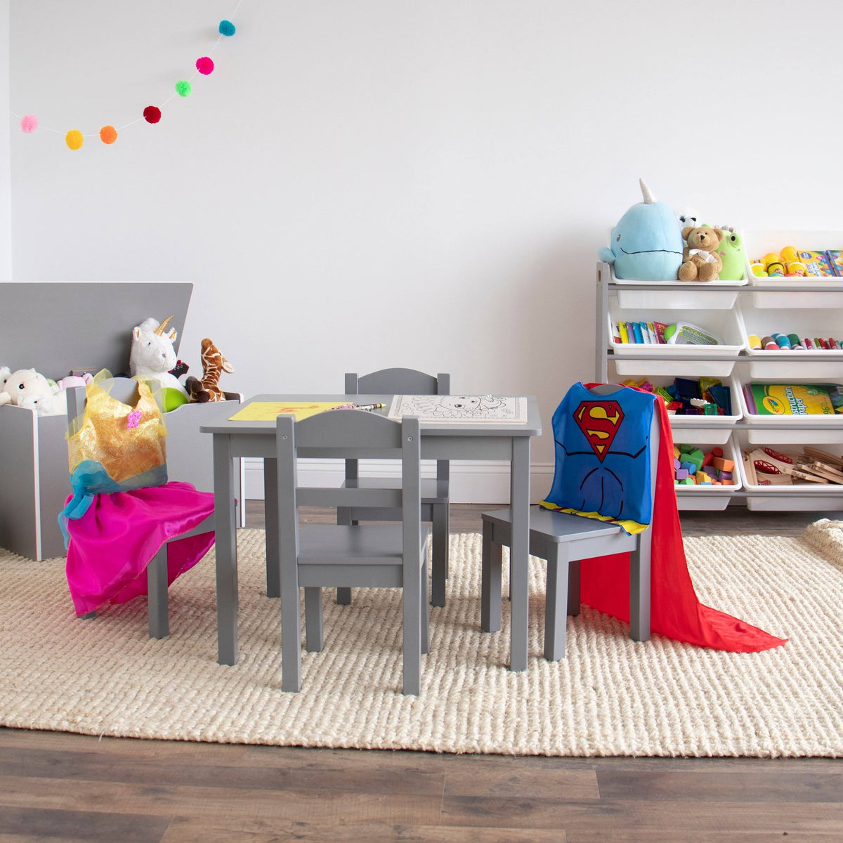 Grey Wood Kids Table and 4 Chair Set B8907