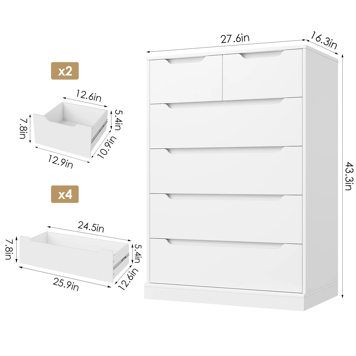 White 6 Drawer Wood Dresser Y62728
