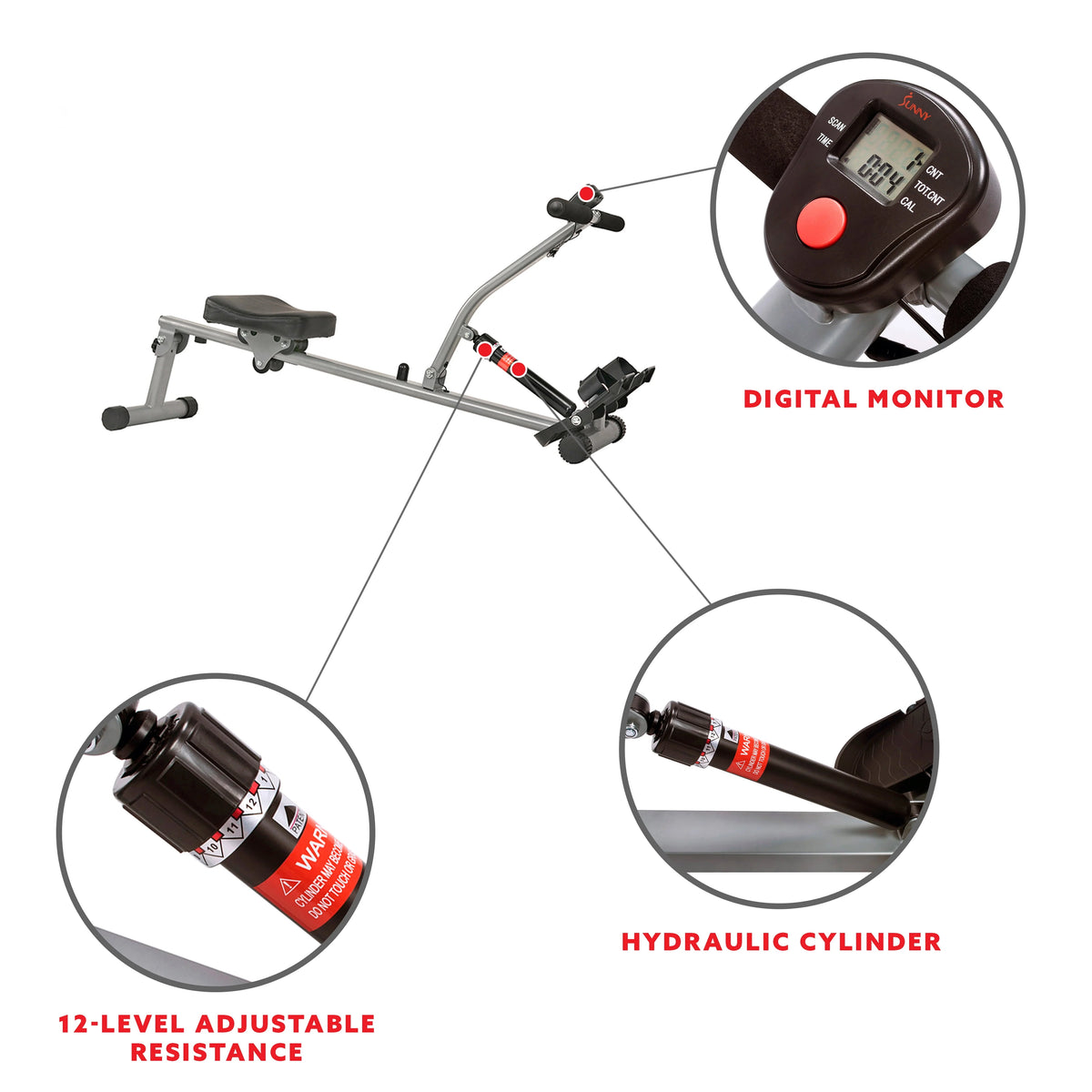 Rowing Machine Rower with Digital Monitor and Adjustable Resistance I377031