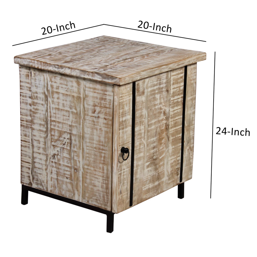 Antique White and Black Wooden Bedside Table with 1 Door R314692