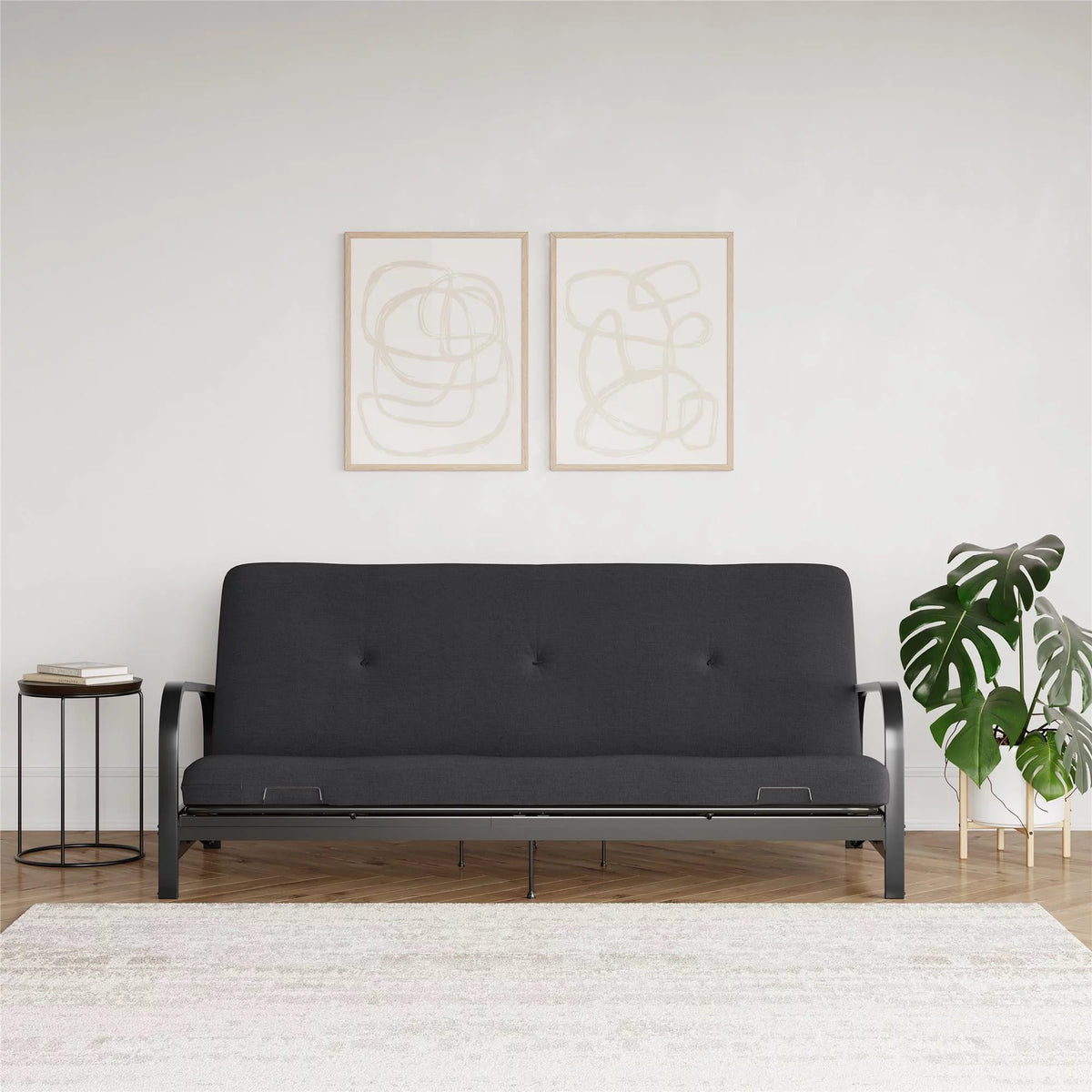 6-Inch Futon Mattress with Tufted Cover, Full, Light Gray Linen H397492