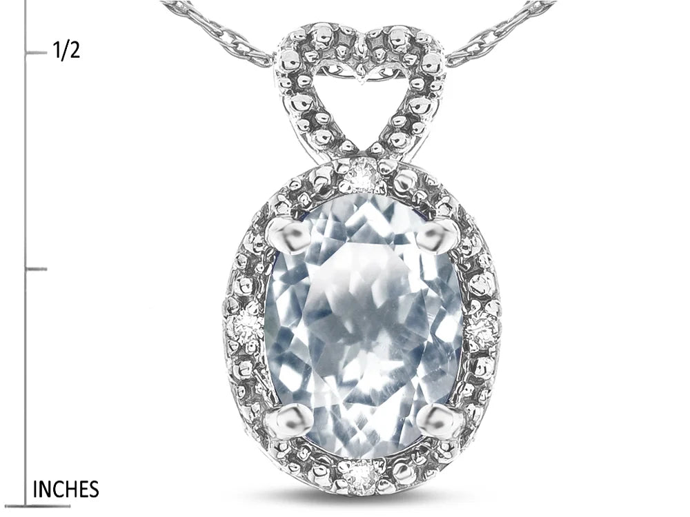 Oval 8x6mm Genuine Aquamarine Heart Pendant Necklace B276103