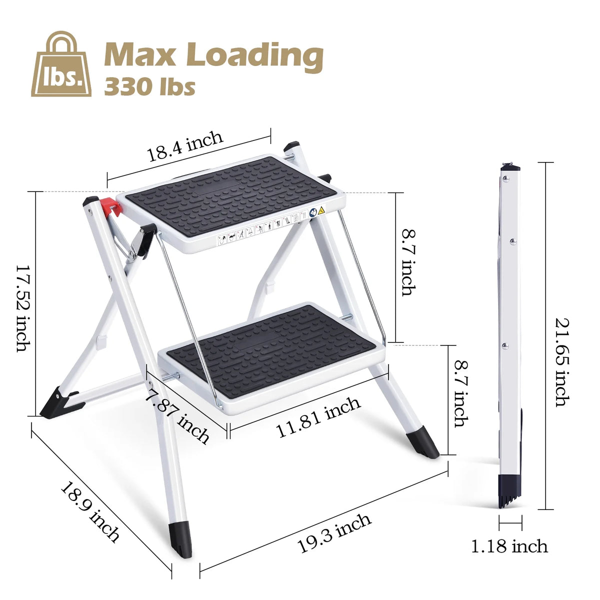 2 Step Folding Non-Slip Ladder 330Lbs Capacity Q9888