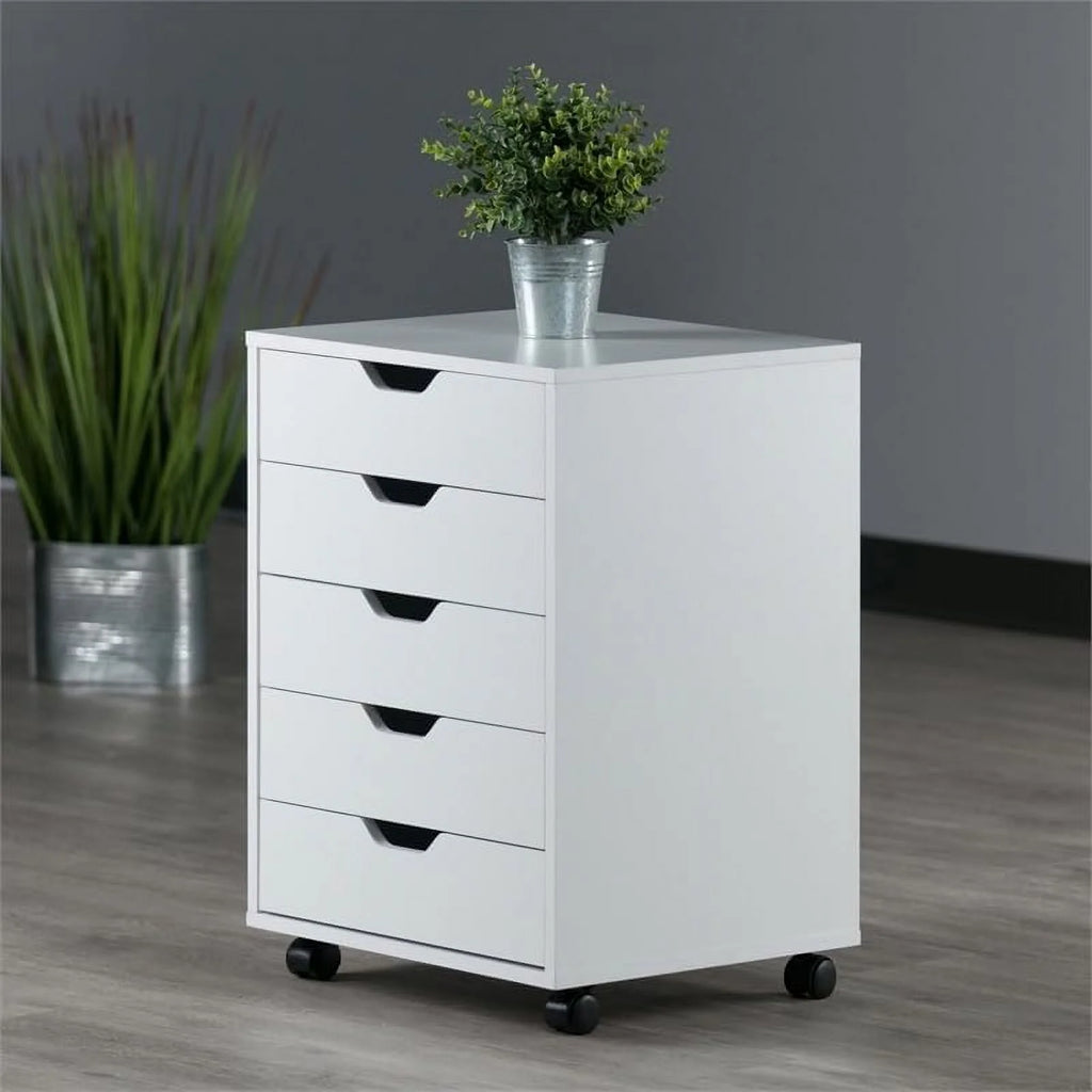 White 5 Drawer Wood File Cabinet C117