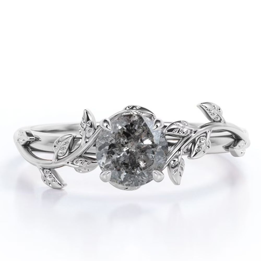 0.5 Carat Salt And Pepper Diamond Engagement Ring In 18K White Gold Plating Over Silver M1543