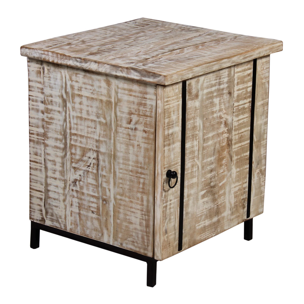 Antique White and Black Wooden Bedside Table with 1 Door R314692
