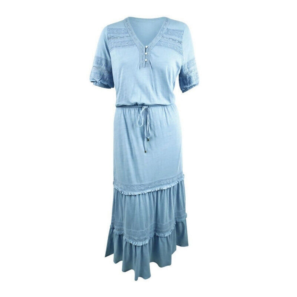 Blue Maxi Lace Trim Dress C86386