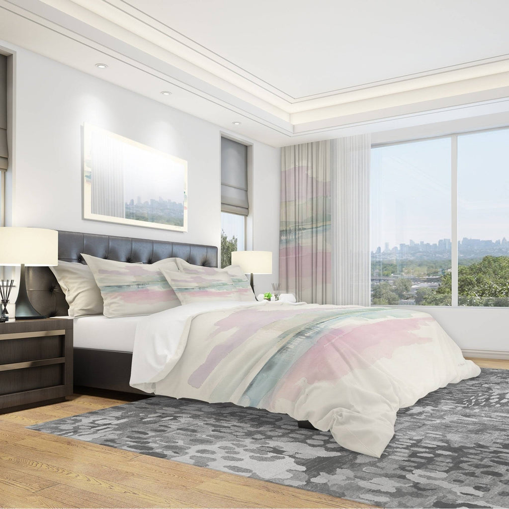 Pink Geometric Bedding Set Twin Duvet Cover with Sham L310
