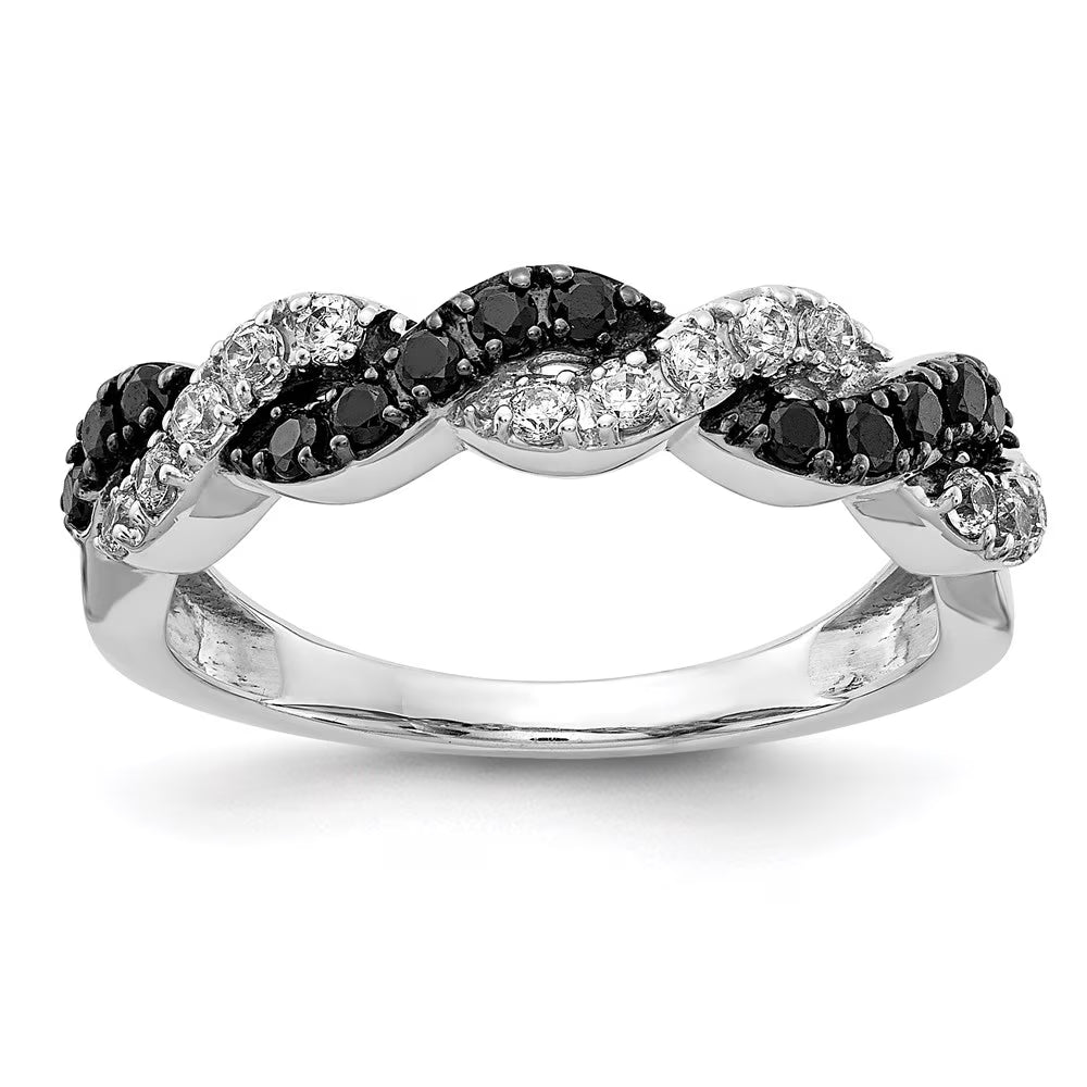 14kt White Gold Black White Diamond Twist Ring S3113