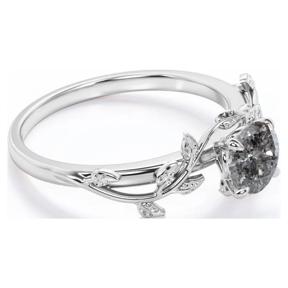 0.5 Carat Salt And Pepper Diamond Engagement Ring In 18K White Gold Plating Over Silver M1543