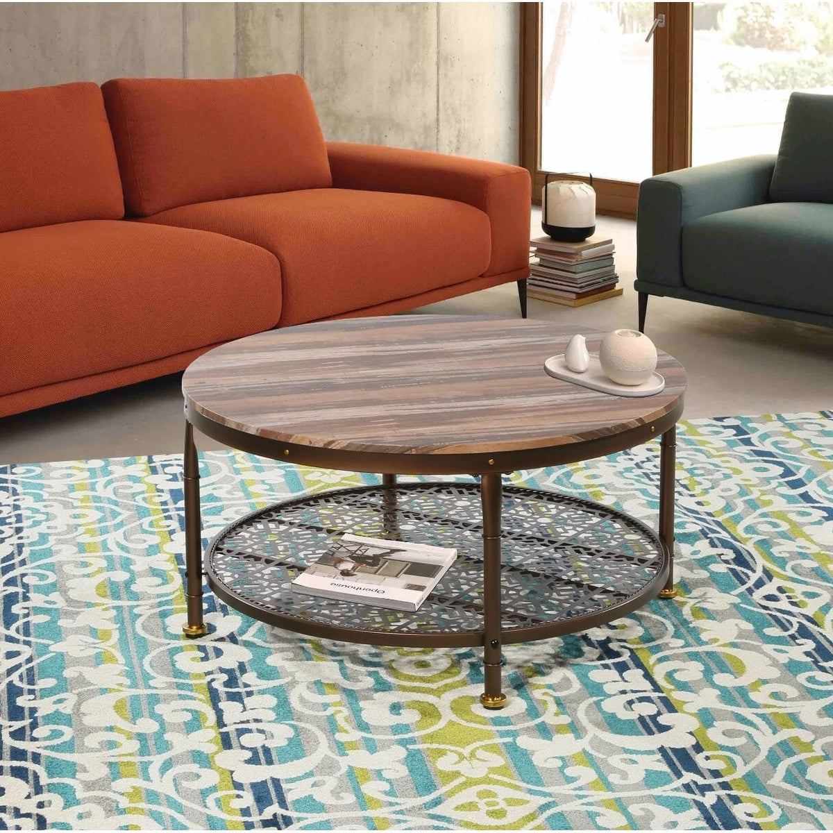 Round Wood and Metal Coffee Table 36 in P2989