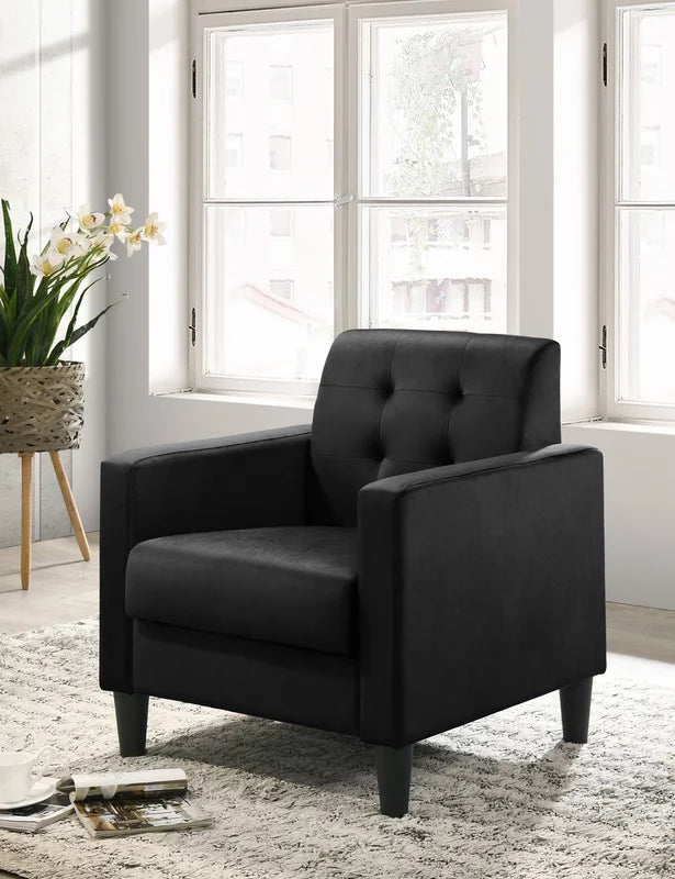Black Velvet Armchairs and End Table Living Room Set N856728