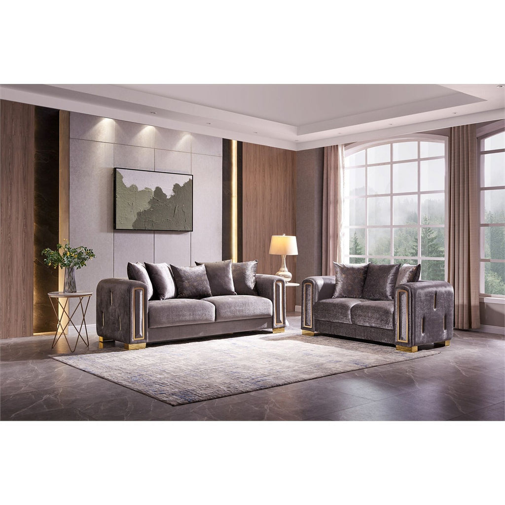 Gray Velvet 2Pc Living Room Set I3548
