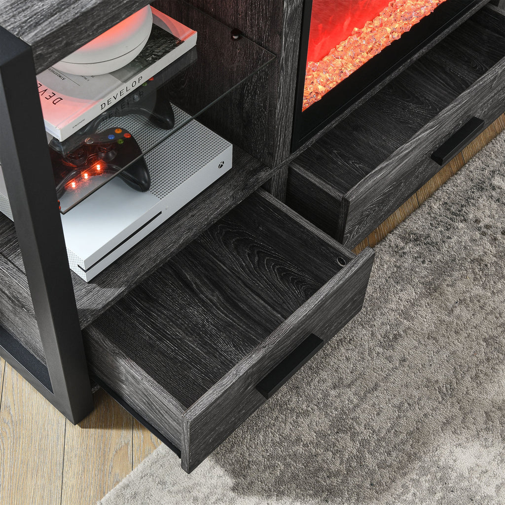 60 Inch Electric Fireplace Media TV Stand with LED Lights H69648