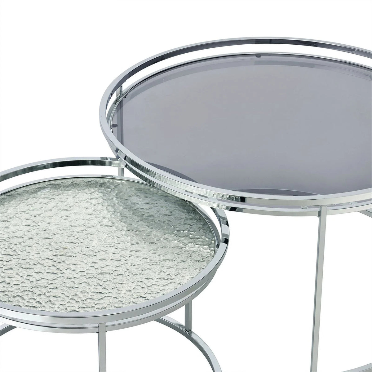 Gray Metal Glass Top 2-Piece Nesting Tables Set B669360
