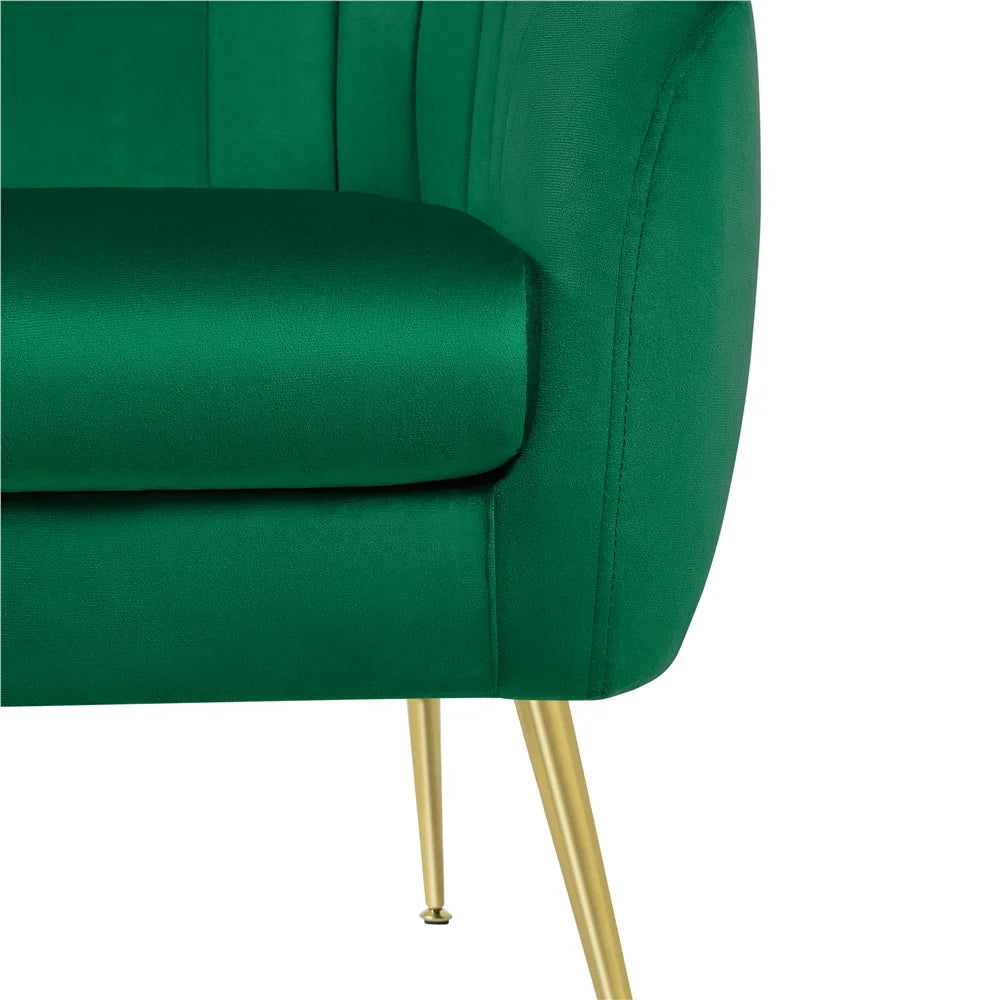 Green Channel Tufted Accent Armchair with Gold Metal Legs U243937