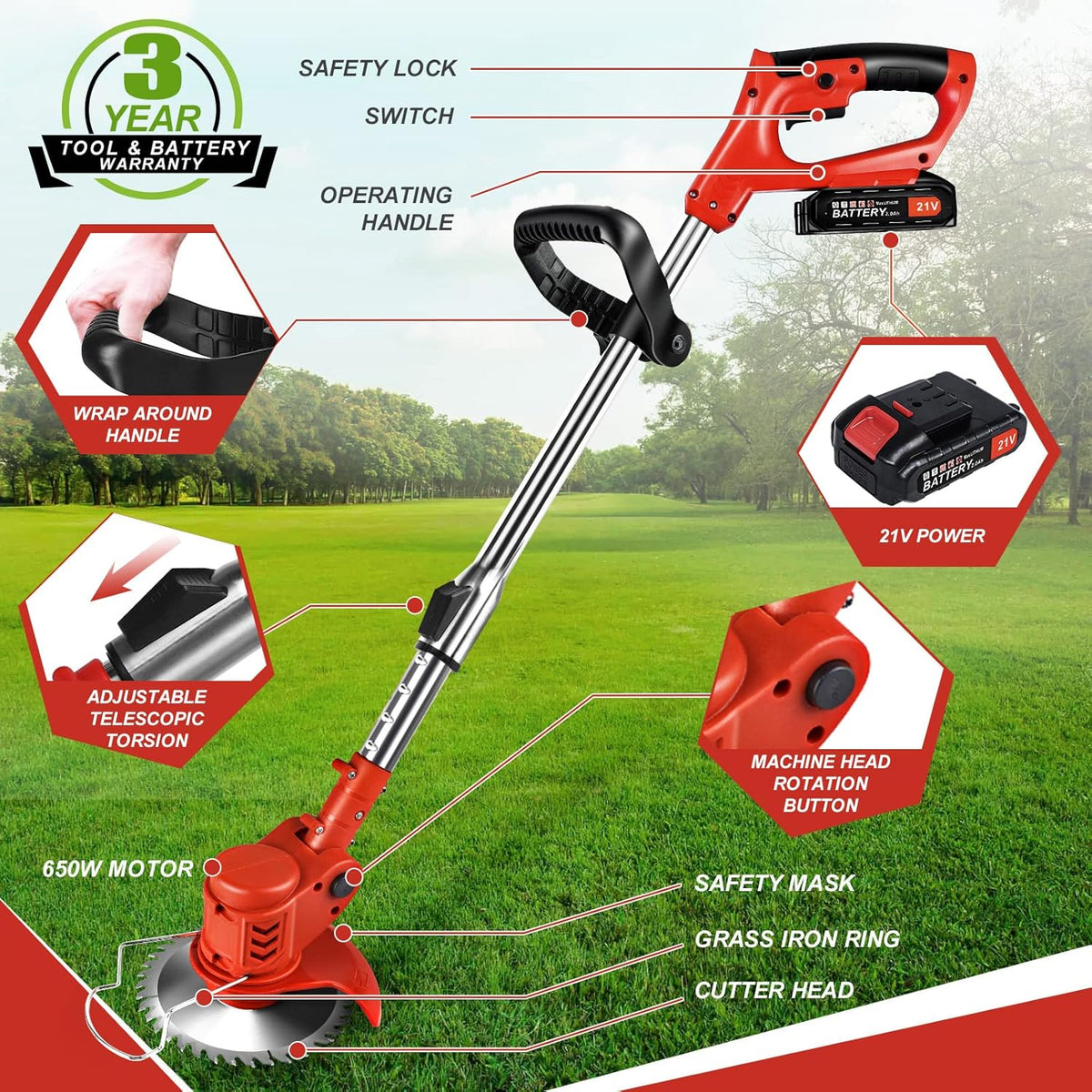 21V Cordless String Trimmer with 2 Batteries B555715