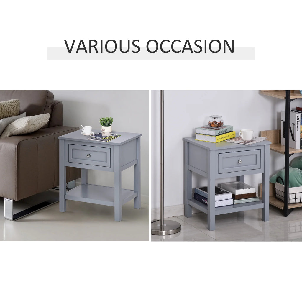 Accent End Table with Gray Tabletop, Storage Drawer, and Bottom Shelf B388